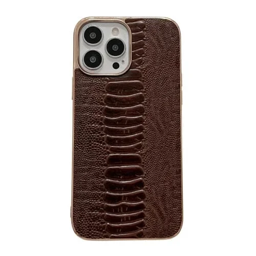 Funda de Teléfono Pinshang iPhone 13 Pro Galvanoplastia Nano Cuero Genuino (Café)