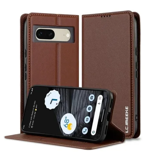 Funda de Teléfono PU Lc.Imeeke L1 Series para Google Pixel 7 5G con Textura Esmerilada (Marrón)