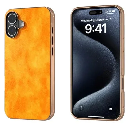 Funda de teléfono PU textura Lichi dos colores nano galvanoplastia para iPhone 16 Plus (Naranja)