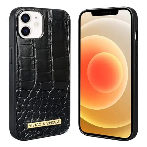 Funda de Teléfono Pu Vietao iPhone 12/12 Pro Textura Cocodrilo (Negra)