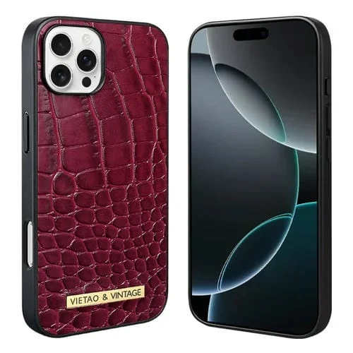 Funda de Teléfono Pu Vietao para iPhone 16 Pro Max Textura Cocodrilo (Roja)