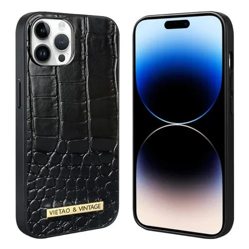 Funda de teléfono Pu Vietao textura de cocodrilo para iPhone 14 Pro (Negra)