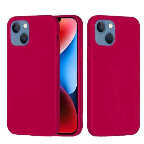 Funda de Teléfono Silicona iPhone 15 Plus Color Sólido (Rosa Roja)
