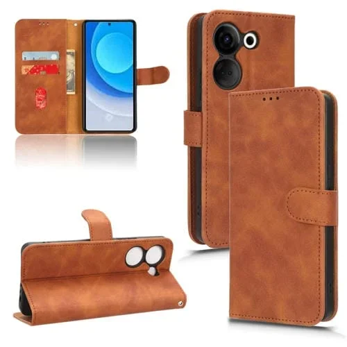 Funda de Teléfono Tecno Camon 20 Pro Skin Feel Cuero con Tapa Magnética (Marrón)