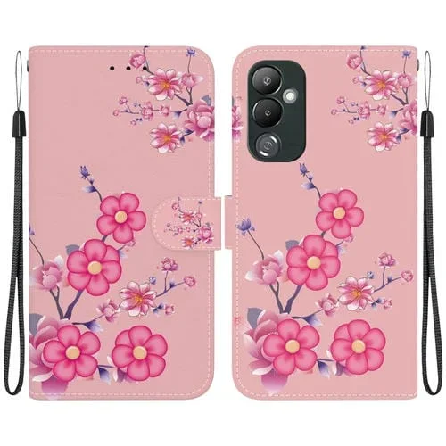 Funda de Teléfono Tecno Pova 4 Cuero con Dibujo Coloreado y Textura de Cristal (Flores de Cerezo)