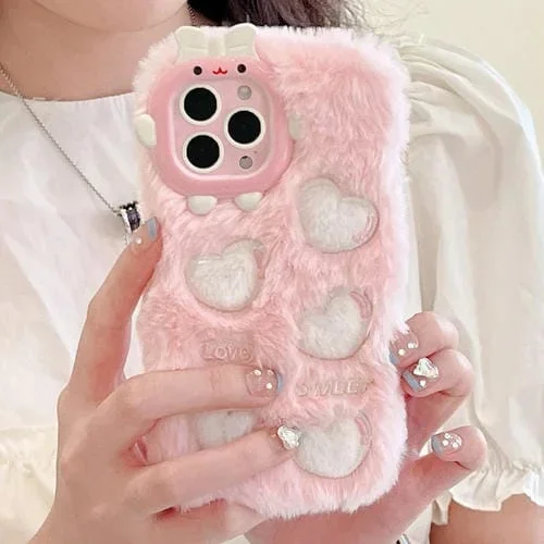Funda de Teléfono TPU con Felpa Bordada para iPhone 14 Pro (Corazón Blanco)