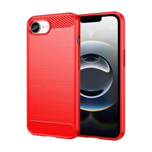 Funda de Teléfono TPU con Textura Cepillada Fibra de Carbono iPhone 16E (Rojo)