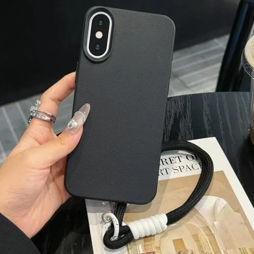 Funda de teléfono TPU con textura de cuero para iPhone Xs Max con cordón (Negro)