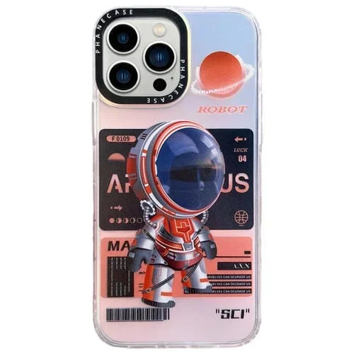 Funda de teléfono TPU iPhone 13 Pro Patrón Astronauta Mecánico (Naranja)