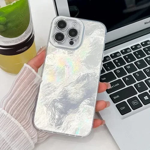 Funda de Teléfono TPU iPhone 16 Pro Max Textura Brillante Revestimiento Película Lente (Blanco)