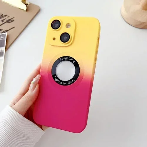 Funda de Teléfono TPU Magsafe iPhone 14 Plus con Gradiente de Dos Colores (Amarillo + Rojo)