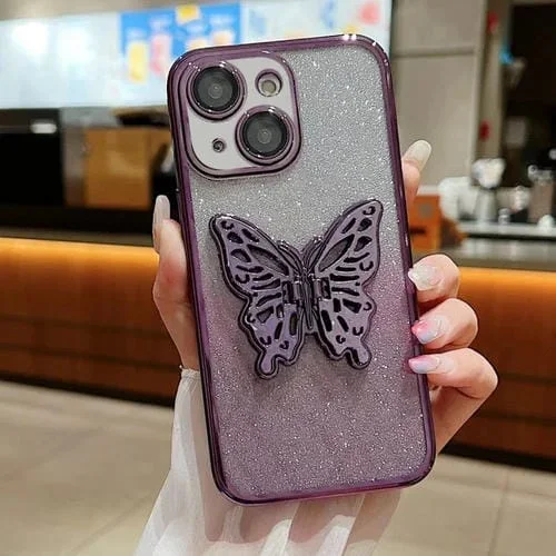Funda de Teléfono TPU Mariposa 3D Purpurina Degradada Galvanizada iPhone 13 Mini (Púrpura Degradado)