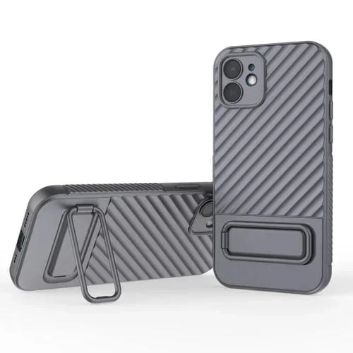 Funda de Teléfono TPU para iPhone 12 con Textura Ondulada y Película de Lente (Gris)