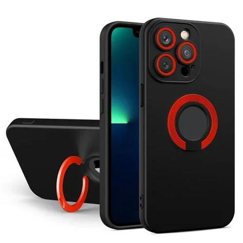 Funda de Teléfono TPU para iPhone 14 con Soporte (Negro Rojo)