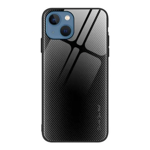 Funda de teléfono TPU para iPhone 14 con textura de vidrio degradado (Negro)