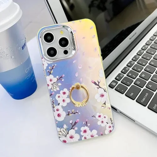 Funda de teléfono TPU para iPhone 14 Pro Galvanoplastia Láser Anillo de Flor (Flor de Ciruelo Ah18)