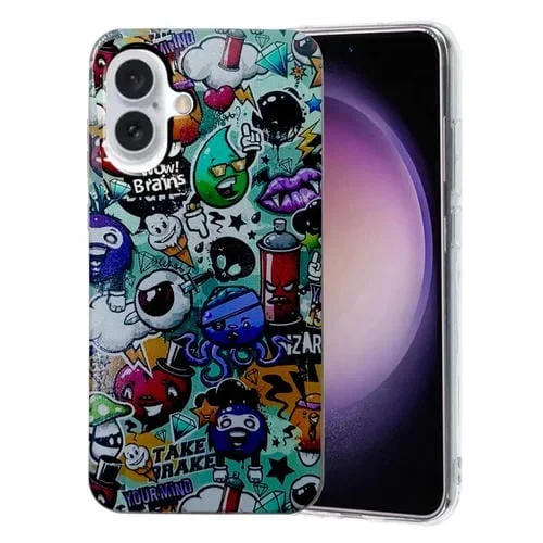 Funda de Teléfono TPU para iPhone 16 con Patrón de Dibujo de Colores (Graffiti)