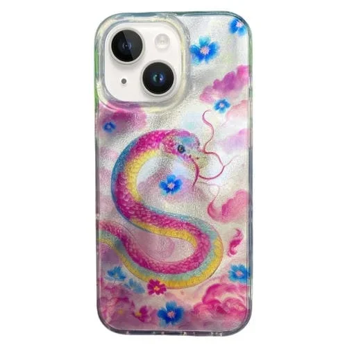 Funda de Teléfono TPU Patrón Imd Doble Capa iPhone 14 (Serpiente Rosa)