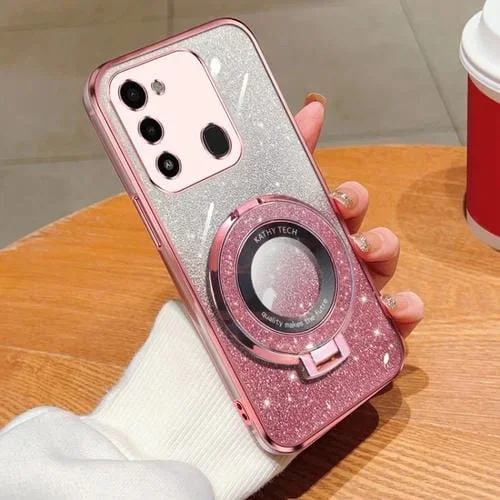 Funda de Teléfono TPU Tecno Spark Go 2022 con Soporte Redondo y Purpurina Degradada (Rosa)