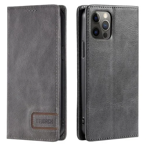 Funda de teléfono Ttudrch para iPhone 11 Pro Max con bloqueo RFID de cuero magnético con textura retro (Gris)
