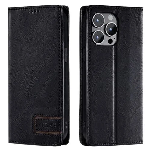 Funda de teléfono Ttudrch para iPhone 13 Pro Max con protección RFID Cuero Magnético Textura Retro (Negro)