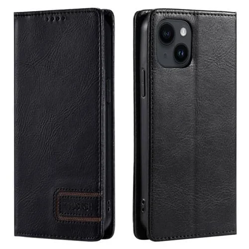 Funda de Teléfono Ttudrch para iPhone 14 Plus Cuero Magnético con Textura Retro (Negro)