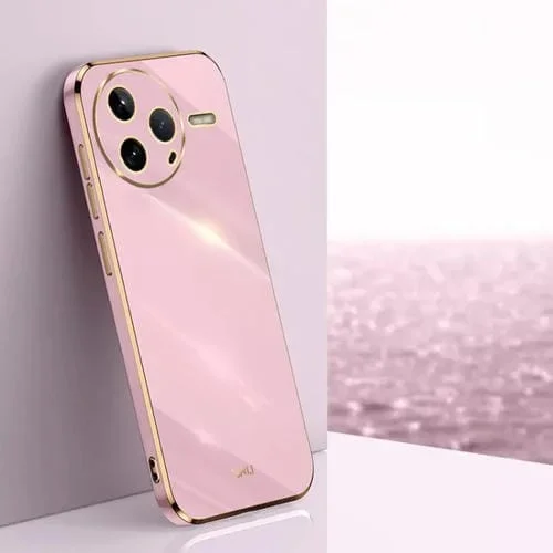 Funda de TPU con Borde Dorado y Revestimiento 6D Recto para Redmi K80 Xinli (Morado Cereza)