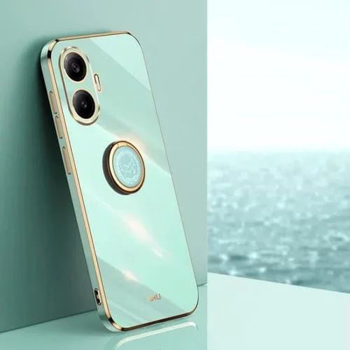 Funda de TPU con borde recto 6D galvanizado y soporte para anillo para Redmi Turbo 4 Pro (verde menta)