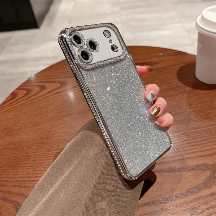 Funda de TPU con purpurina de diamante para iPhone 17 Pro Max (plateada)
