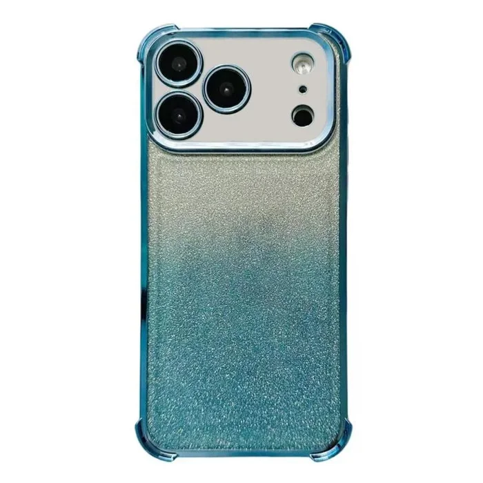 Funda de TPU con purpurina electropolada para iPhone 17 Pro Max, antigolpes, con cuatro esquinas y diseño espacial (azul degradado)