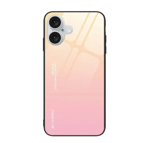 Funda de vidrio para iPhone 16 Plus con degradado de color (Amarillo y Rosa)