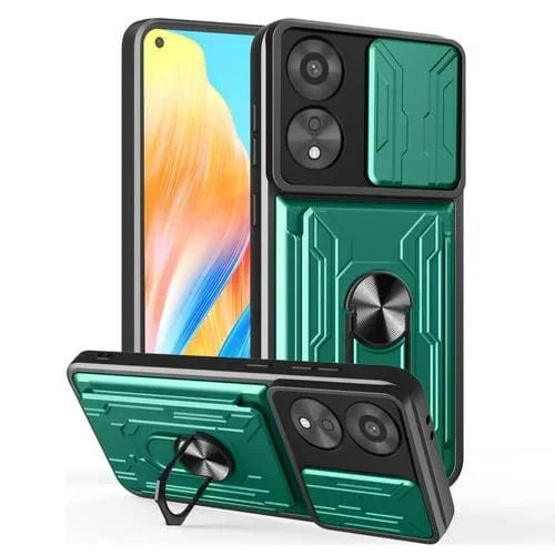 Funda Deslizante de TPU y PC con Ranura para Tarjetas para Oppo A78 4G (Verde Oscuro)