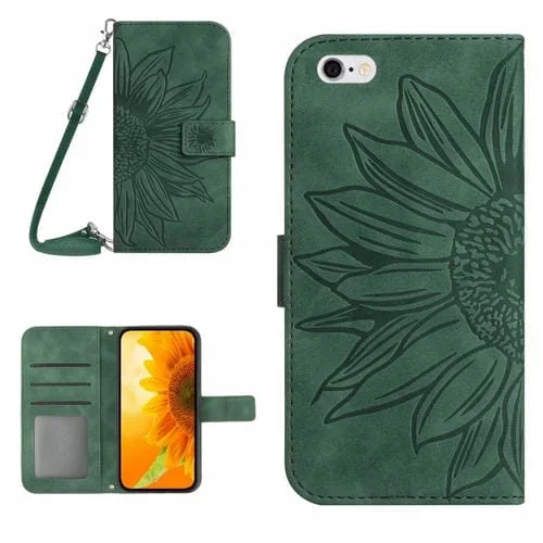 Funda Flip de Cuero para iPhone 6 Skin Feel Sun Flower Pattern con Cordón (Verde)