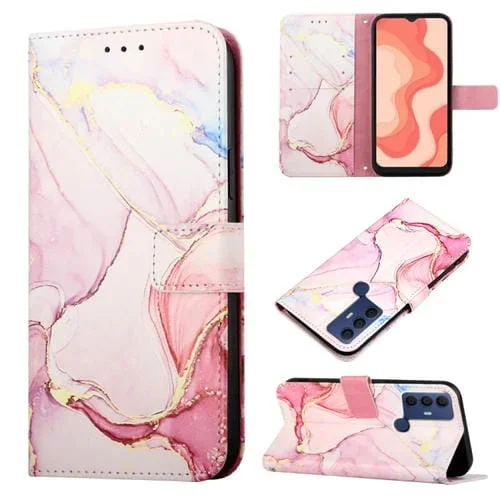 Funda Flip de Cuero para Sharp Aquos V6 y V6 Plus Pt003 Patrón Mármol (Oro Rosa)