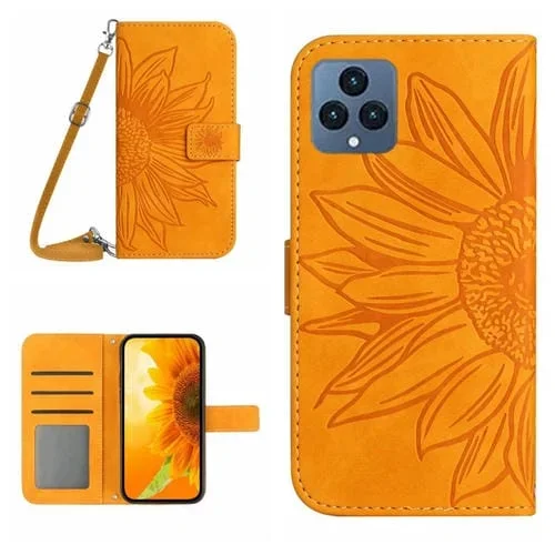 Funda Flip de Cuero para T-Mobile Revvl 6 5G con Cordón y Diseño Sun Flower (Amarillo)