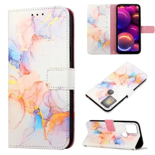 Funda Flip de Cuero para TCL 305I con Huella Dactilar Pt003 Patrón Mármol (Blanco)