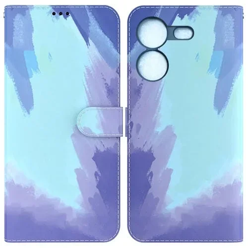 Funda Flip de Cuero para Tecno Pova 5 con Patrón de Acuarela (Nieve de Invierno)