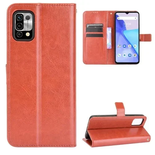 Funda Flip de Cuero Umidigi Power 5 Crazy Horse Textura Horizontal con Soporte y Ranuras para Tarjetas (Marrón)
