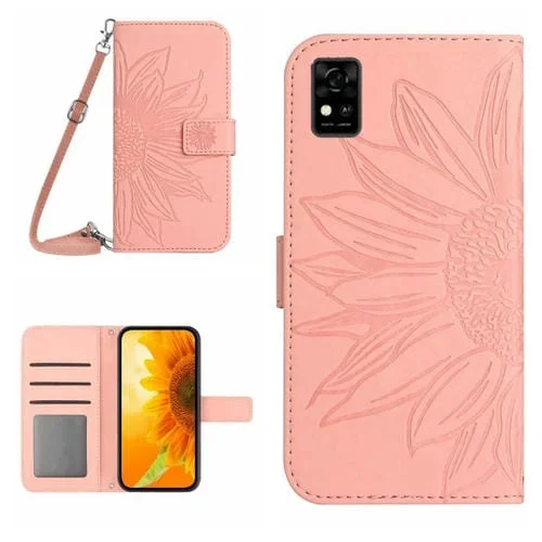 Funda Flip de Cuero ZTE Blade A31 Skin Feel con Cordón y Diseño Sun Flower (Rosa)