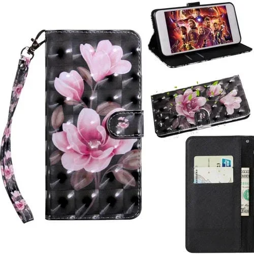 Funda Flip Horizontal TPU y Cuero PU con Soporte y Ranuras para Tarjetas para LG Stylo 5 (Flor Rosa)