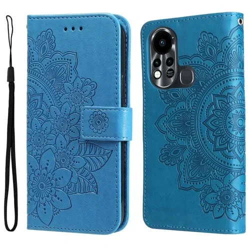Funda Flip Leather para Infinix Hot 11S Flores de 7 Pétalos (Azul)