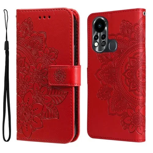 Funda Flip para Infinix Hot 11S Flores de 7 Pétalas (Rojo)