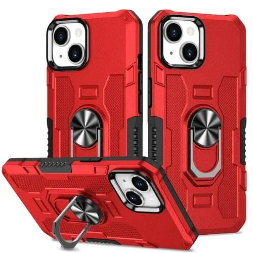 Funda híbrida Armor con soporte anillo para iPhone 14 (Rojo)