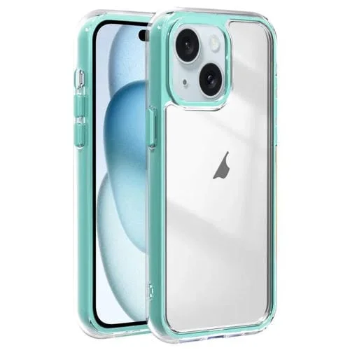 Funda híbrida de acrílico TPU 3 en 1 a prueba de golpes con Airbag para iPhone 15 (Verde Menta)