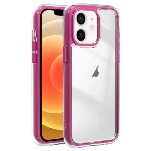 Funda híbrida de acrílico TPU 3 en 1 para iPhone 12 a prueba de golpes con Airbag (Rosa Roja)