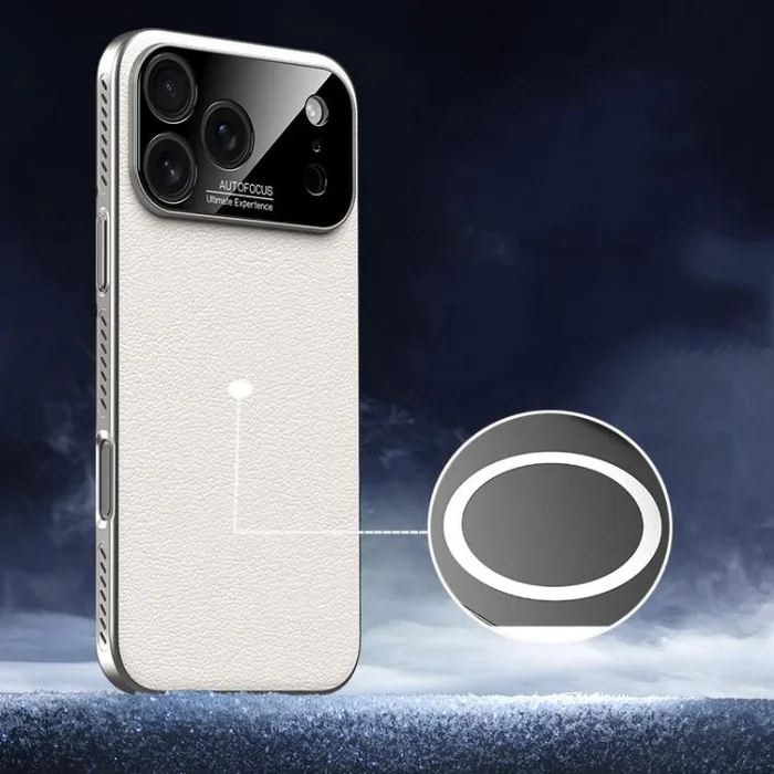 Funda híbrida de PC de cuero liso con protección MagSafe para iPhone 17 Pro (blanca)