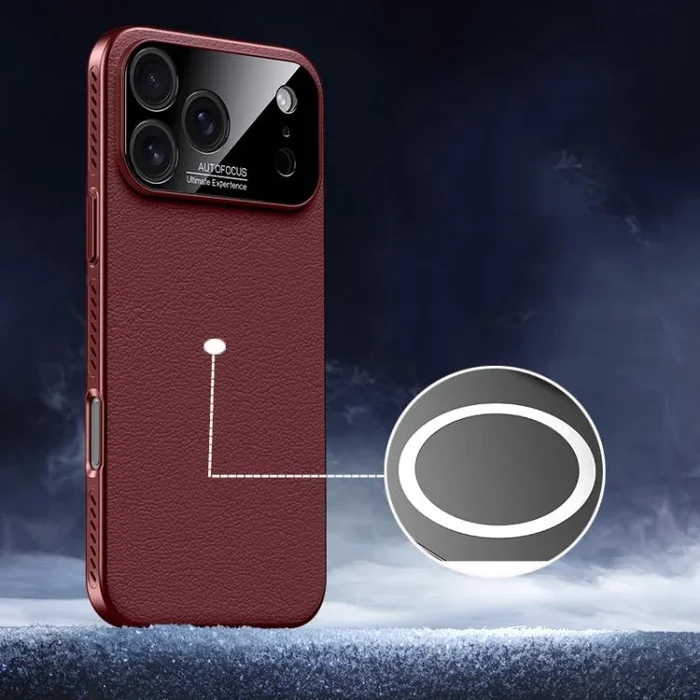 Funda híbrida de PC de cuero liso con protección MagSafe para iPhone 17 Pro (roja)