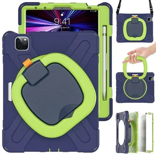 Funda híbrida de silicona para iPad Air 11 2024 con soporte y correa para el hombro (Azul Marino Lima)