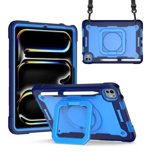 Funda Híbrida de Silicona para iPad Pro 11 (2024) con Correa y Asa (Azul Marino)