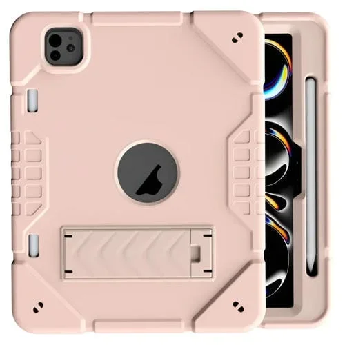 Funda híbrida de silicona para iPad Pro 11 (2024) con soporte de armadura (Oro Rosa)